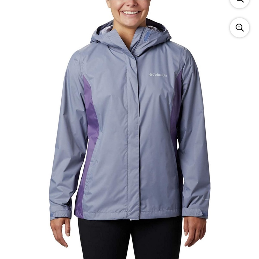 COLUMBIA Arcadia II Rain Jacket Women’s Size 1X Blue Hooded Windbreaker Zip Up